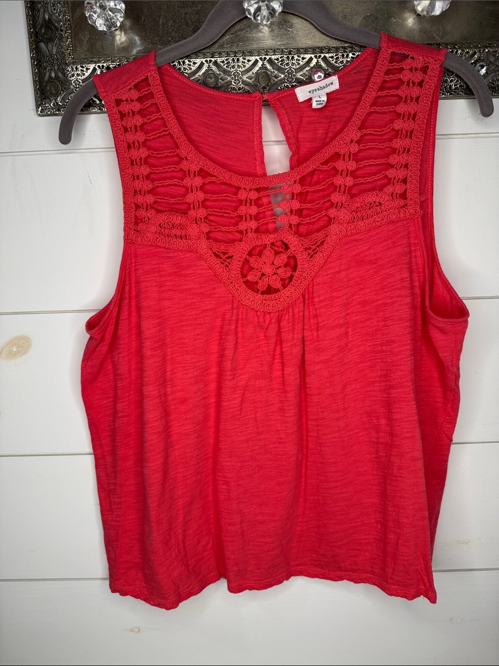 Soprano Bright Red Crochet Yoke Sleeveless Tank
